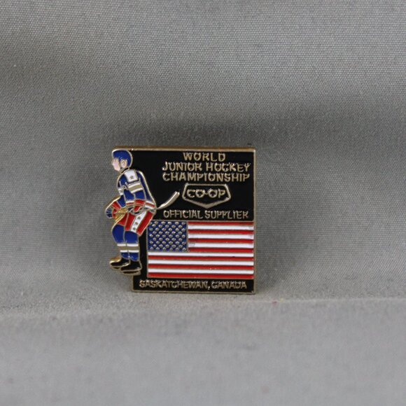 Vintage Hockey Pin - 1991 World Juniors Team USA Co-op Sponsor - Stamped Pin - Picture 1 of 3